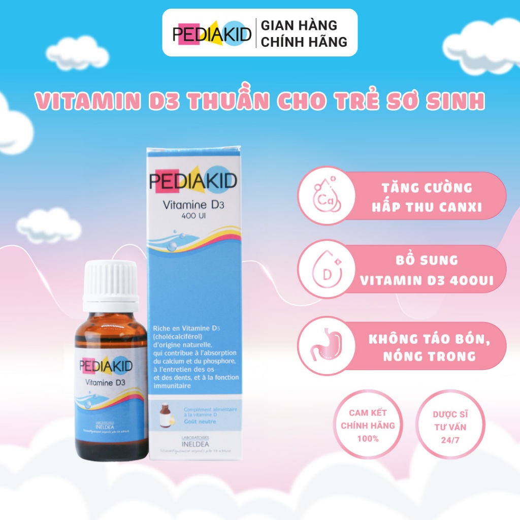 D3 Thuần Pediakid Vitamin D3 - Bổ Sung D3 Thuần Cho Trẻ Sơ Sinh, Hỗ Trợ Phát Triển Xương Răng 20ml