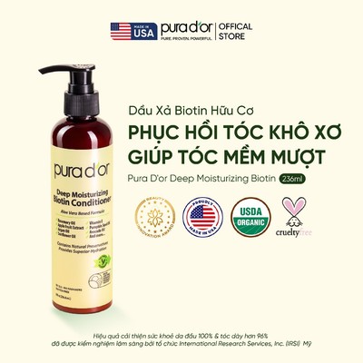 [Quà Tặng] Dầu Xả Biotin Phục Hồi Tóc Khô Xơ,Chẻ Ngọn giúp tóc mềm mượt Pura D'or Deep Moisturizing Biotin Hữu cơ 236ml