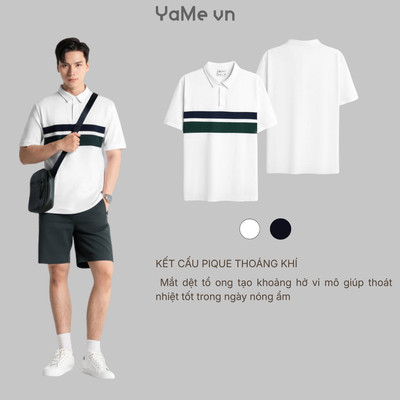 Áo Polo Nam Cổ Khóa Kéo ColorLock™ Vải Cá Sấu Thoáng Mát Khóa Màu Sâu The Weekend 008 Dáng Vừa Vặn F3 24819 |YaMe|