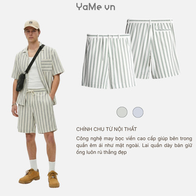 Quần Đùi Kaki Nam Sọc Trẻ Trung AirDry™ Mịn Mướt Nhẹ Mát The No Style 202 Dáng Rộng Rãi F4 24970 |YaMe|
