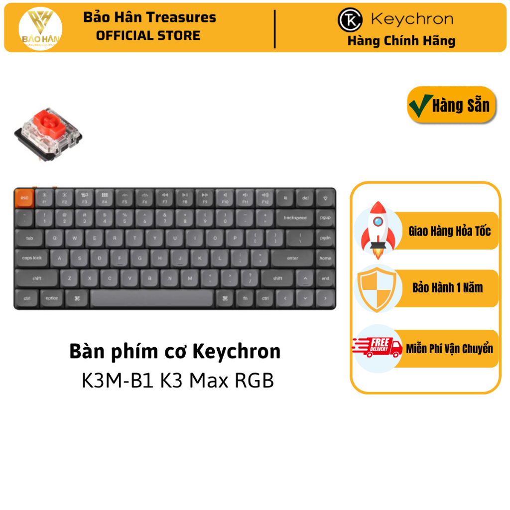 Bàn phím vi tính Keychron K3M-B1 K3 Max Gateron RGB Backlight Red Switch Keyboardv - Hàng Chính Hãng