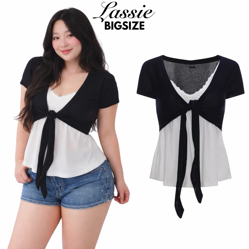 LASSIE BIGSIZE| Set 2 áo + khoác tay ngắn hack dang giúp thon gọn và co giãn cực tốt BIGSIZE (60 - 8