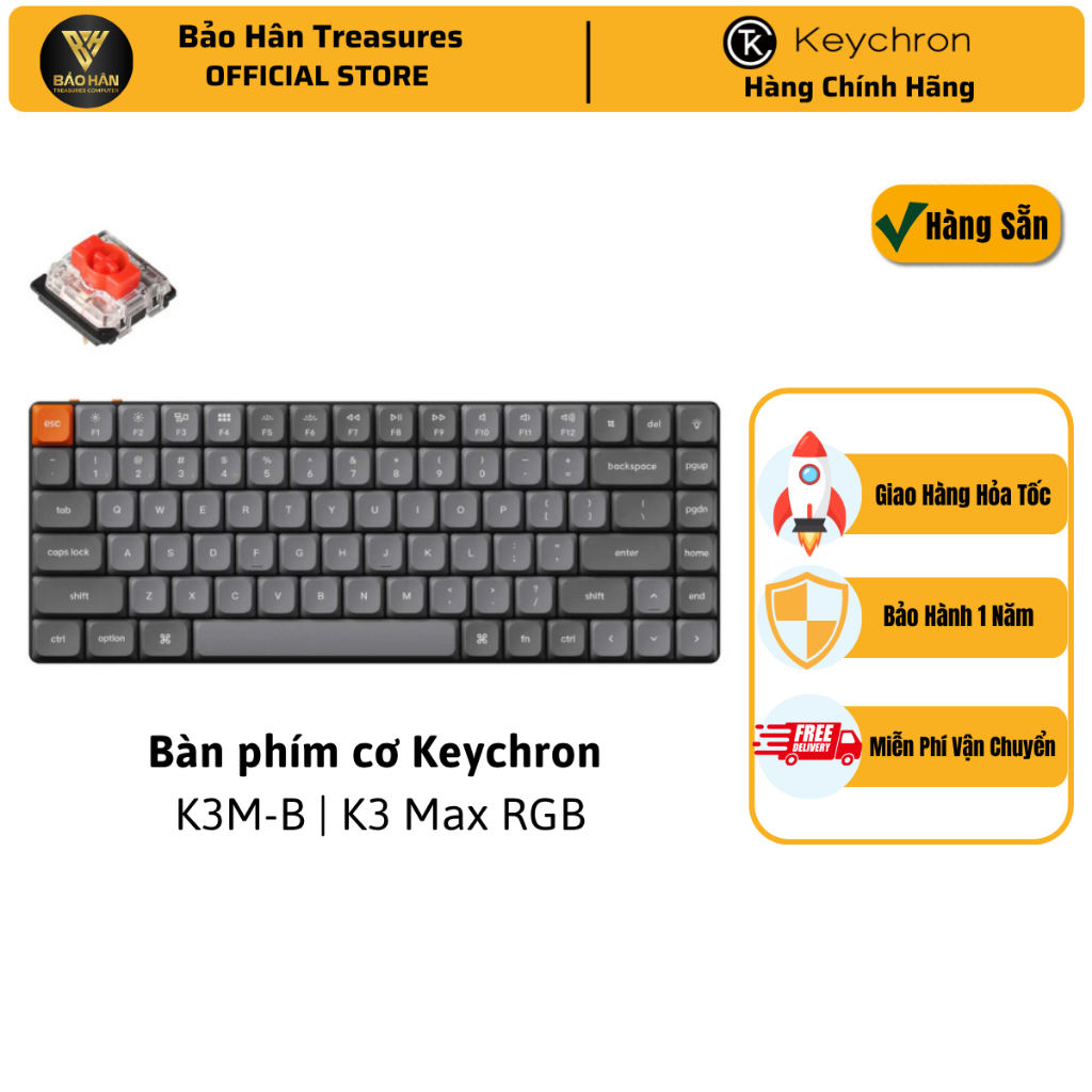 Bàn phím vi tính Keychron K3M-B1 K3 Max Gateron RGB Backlight Red Switch Keyboardv - Hàng Chính Hãng