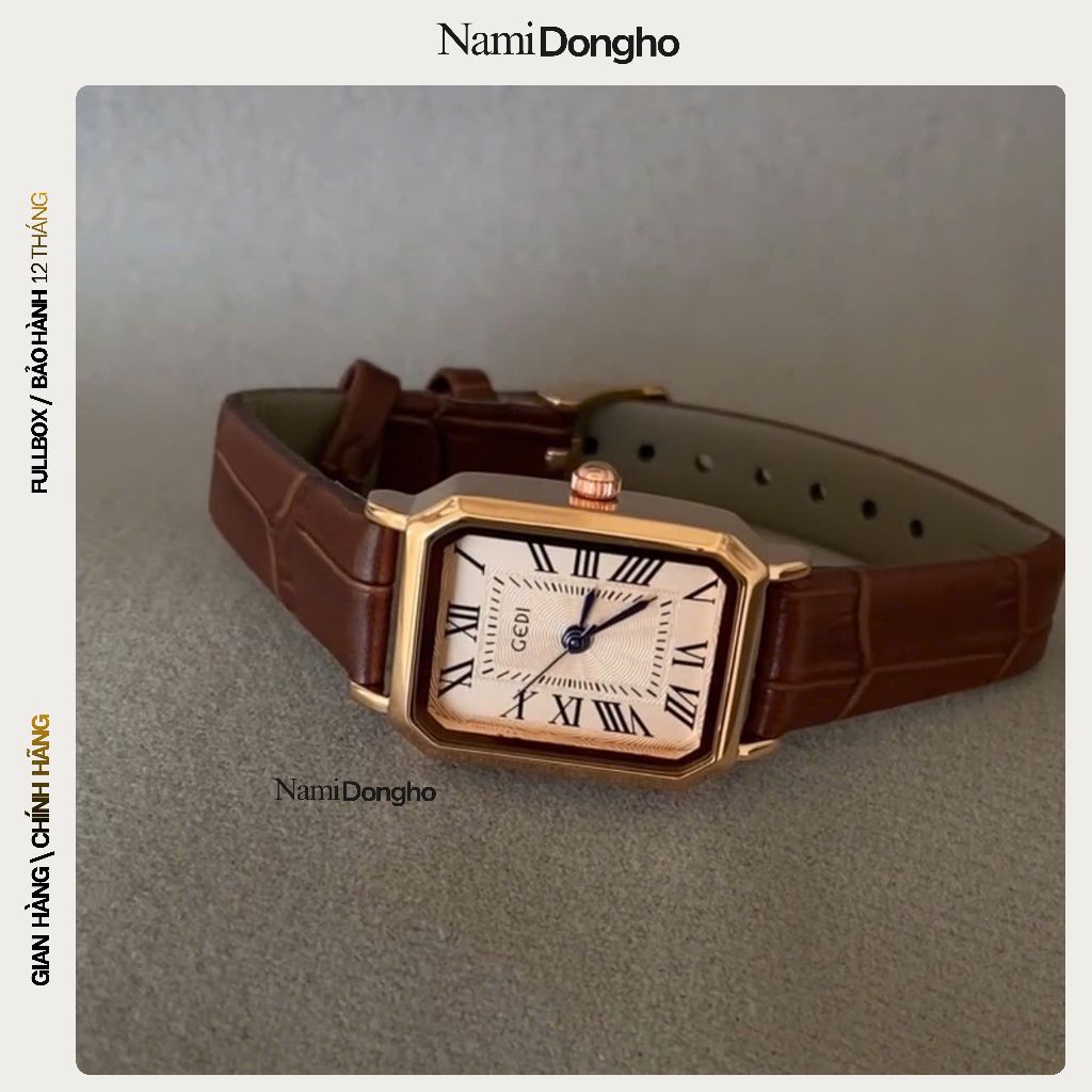 [ NAMI Dongho GEDI 6649 ] Đồng Hồ Nữ Dây Da Mặt Vuông Size 22mm, Đồng Hồ Chính Hãng GEDI Chống Nước 