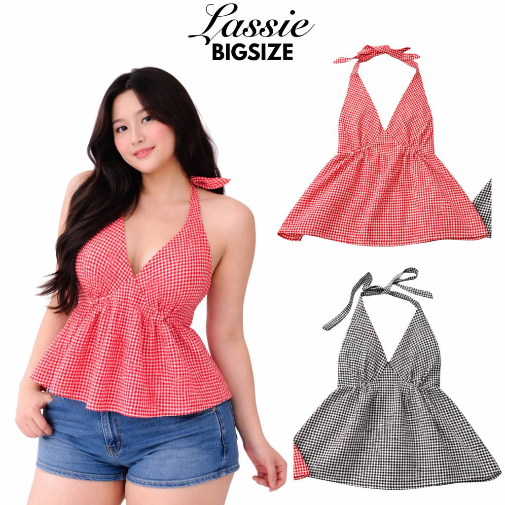 THE LASSIE| - Áo Caro cổ yếm màu đỏ  Bigsize(60-80kg)