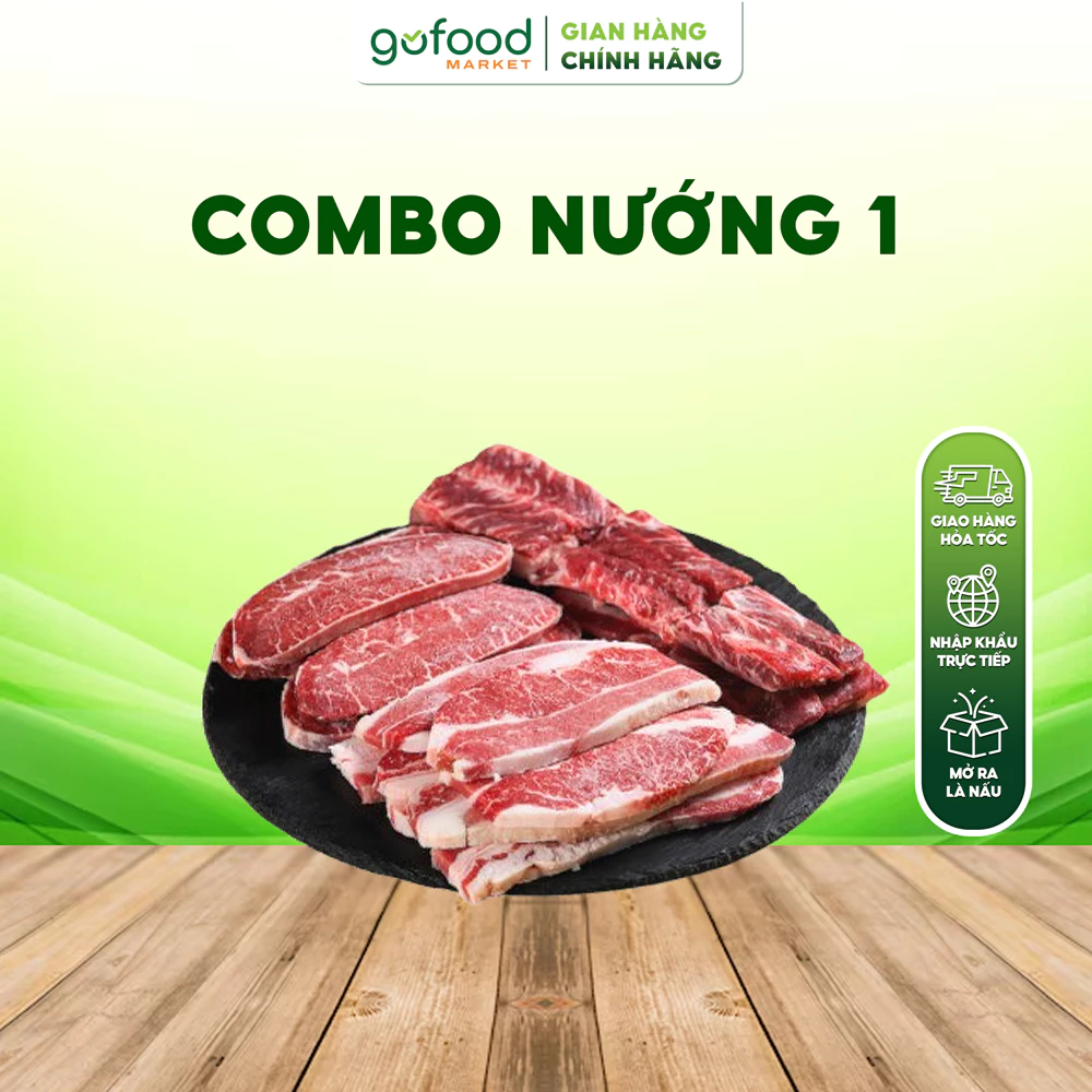 [Laifarm] GOFOOD - Combo Nướng 1 Gồm Ba Chỉ Bò, Lõi Nạc Vai, Dẻ Sườn Bò Cho 3-5 Người - Gofood Marke