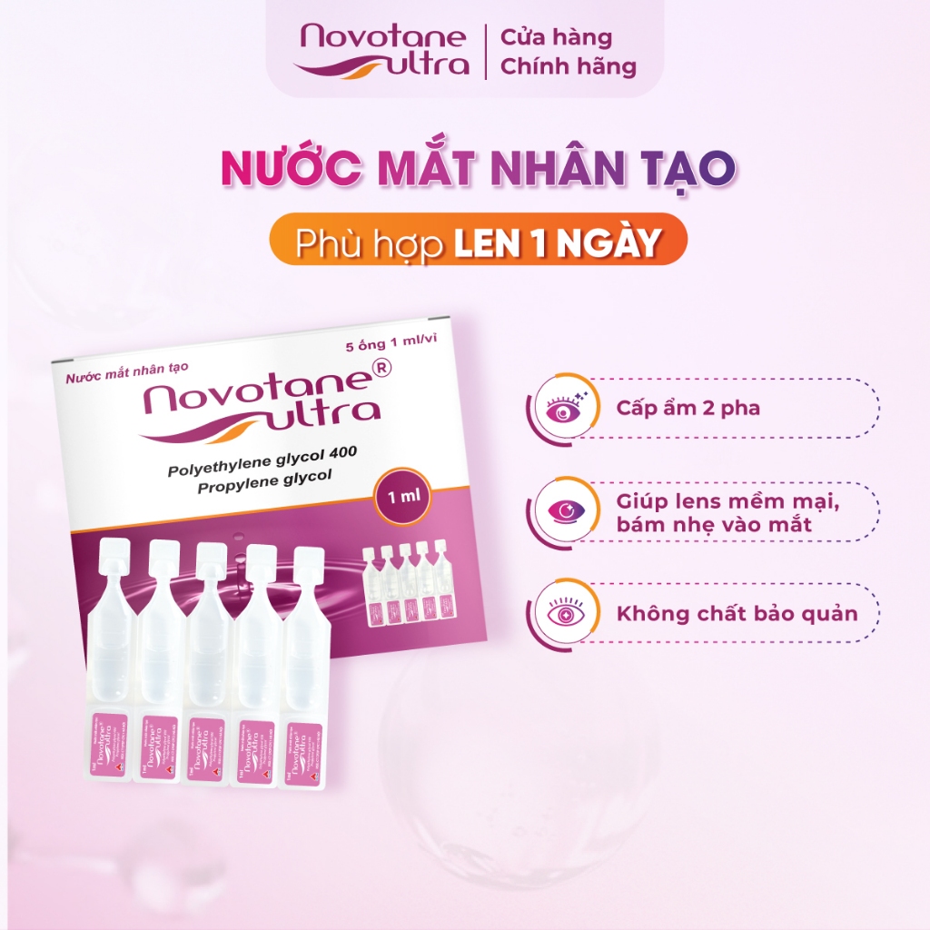 Nước Nhỏ Mắt Lens Dạng Vỉ Dành Cho Lens 1 Ngày Dưỡng Ẩm 2 Pha Novotane Ultra 1ml