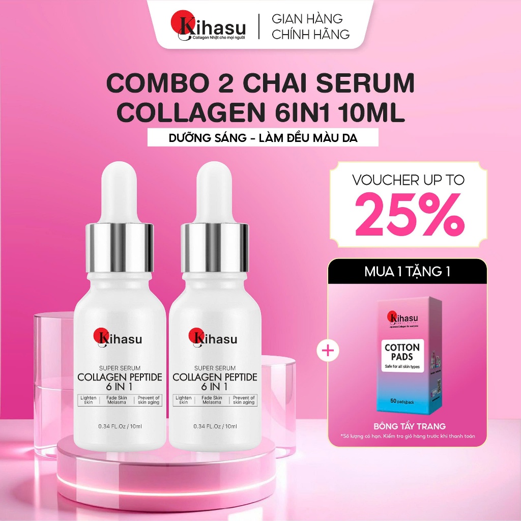 Serum Collagen Mờ Nám Kihasu 6in1 Combo 2 Chai và 3 Chai Collagen Nhật Nano,Mờ Thâm, Dưỡng Sáng, Phụ