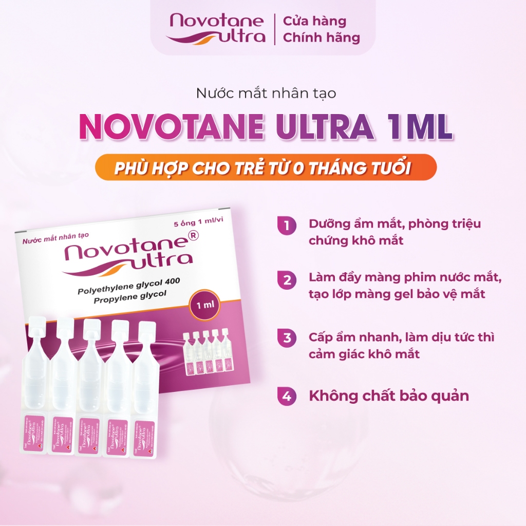 Nước Nhỏ Mắt Nhân Tạo Cho Mắt Nhạy Cảm Novotane Ultra 1ml Giúp Dưỡng Ẩm Mắt, giảm khô mắt, mỏi mắt