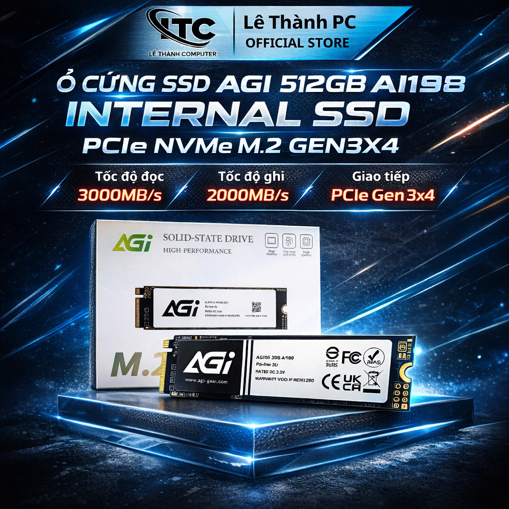Ổ cứng SSD AGI 512GB AI198 Internal SSD PCIe NVMe M.2 Gen3x4 ( Bảo hành 36 tháng )
