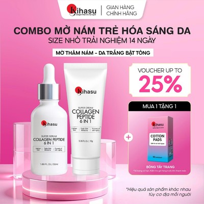 Combo Kihasu Mini Serum và Kem Dưỡng Collagen Dưỡng Trắng Da Mờ Nám Ngăn Lão Hóa Bộ Dùng Thử
