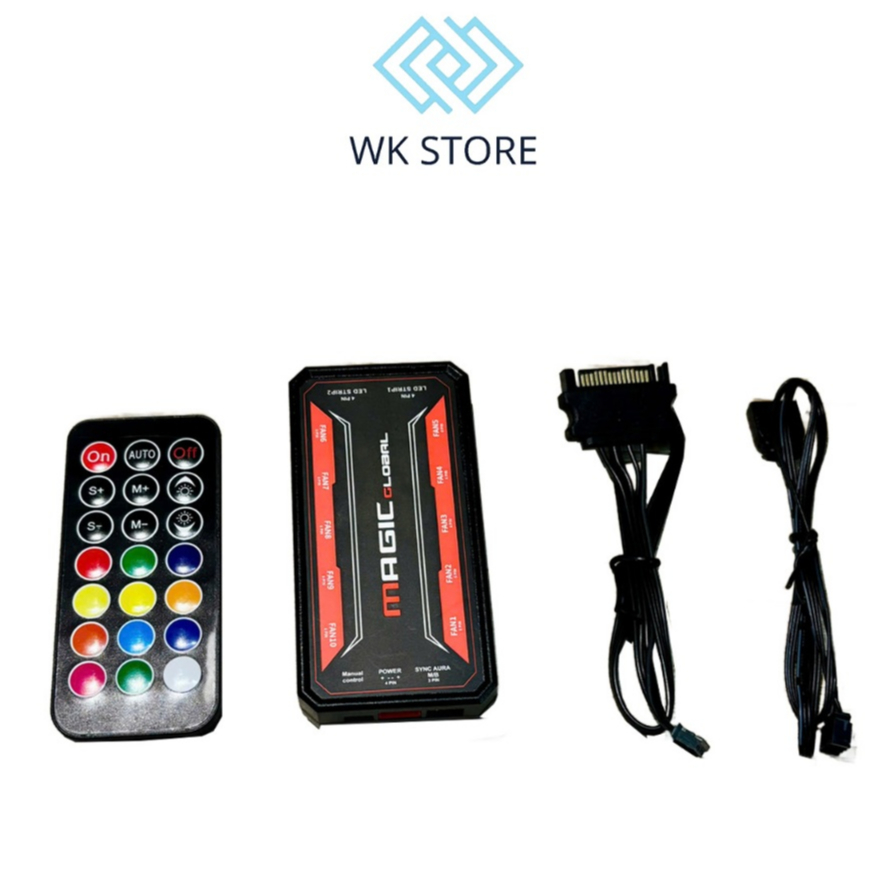 Bộ HUB và Remote 6 pin MAGIC GLOBAL ARGB Sync main | Bảo hành 3 Tháng