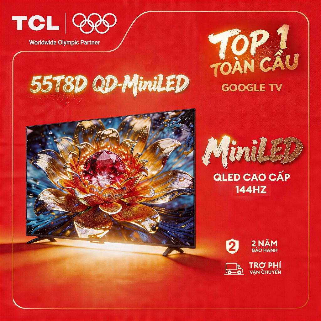 【QD-Mini】55inch , 4K QD-MiniLED Google TV TCL 55T8D  2026 mới , Tần Số Quét 144Hz, ONKYO 2.1, Lắp 0Đ HN HCM | BigBuy360 - bigbuy360.vn