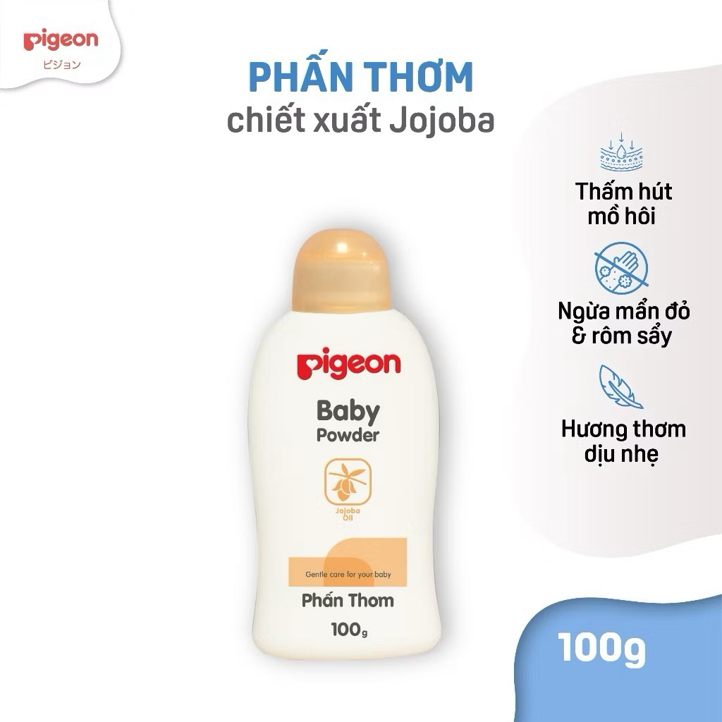 Phấn Thơm Cho Bé Pigeon Baby Powder - Chiết Xuất Jojoba Ngừa Rôm Sảy (100g)