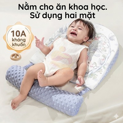 Gối chống trào ngược cho bé, Đệm chống trào ngược độ Nghiêng 15 độ kèm gối gác chân KidAndMom
