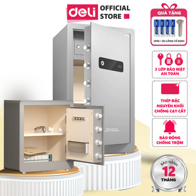 Két Sắt Deli Mới 2026 Két Sắt Thông Minh Mở Khóa Vân Tay Lót Da Pu Cao Cấp 2 Ngăn Chứa Rộng Rãi