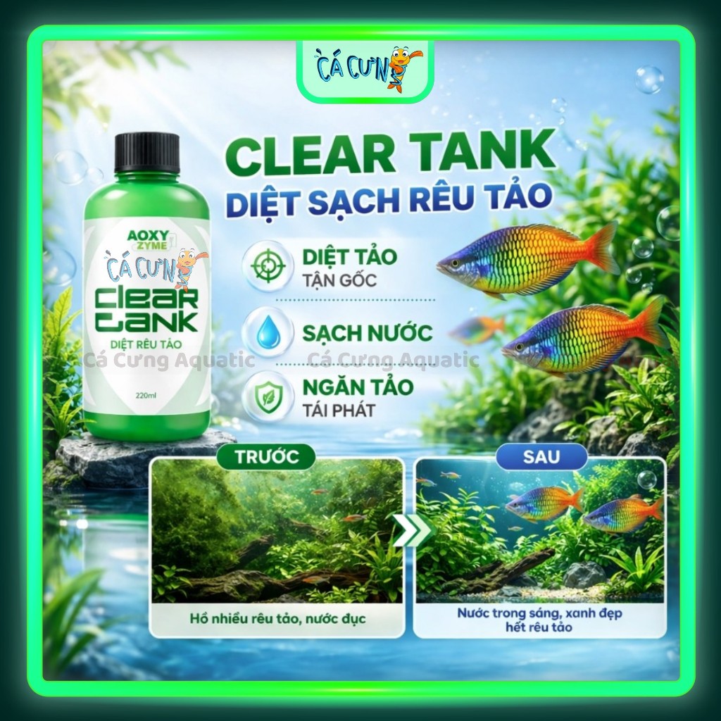 Vi Sinh Diệt Tảo Clear Tank Aoxyzyme - Làm trong nước, Xử Lý Tảo Xanh, Tảo Nâu, An Toàn Hồ Thủy Sinh