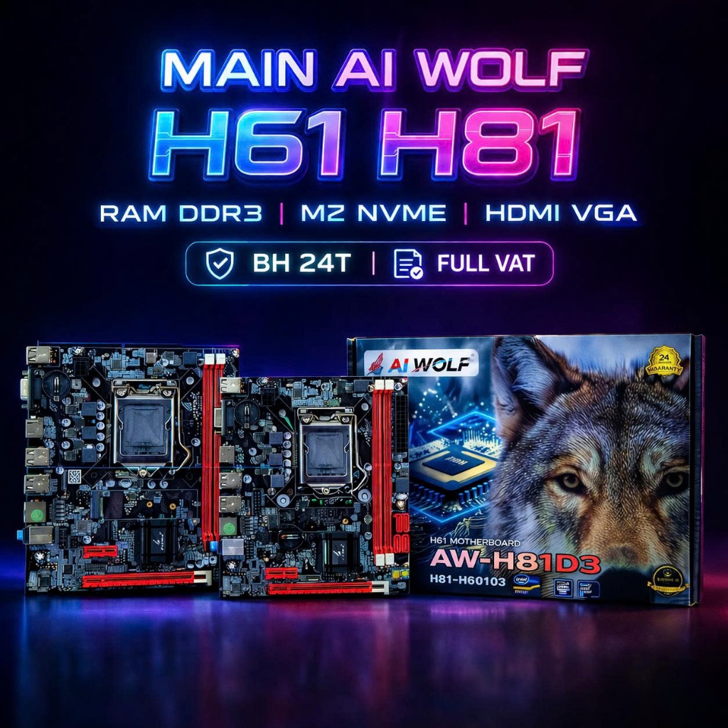 Mainboard AW H61 H81 AI-WOLF chính hãng FV có khe m2 nvme bảo hành 24 tháng socket 1150 1155