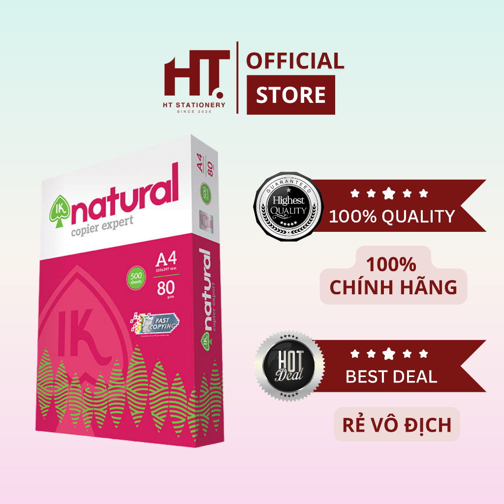 [HT STATION x IK NATURAL] Giấy in A4 500 tờ IK Natural chất lượng cao