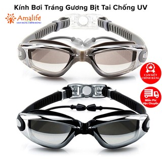 Kính Bơi Người Lớn, Kính Bơi Trẻ Em Tráng Gương Chống Tia UV Có Gắn Bịt Tai Silicone Tặng Bịt Mũi, Bịt Tai Rời Amalife