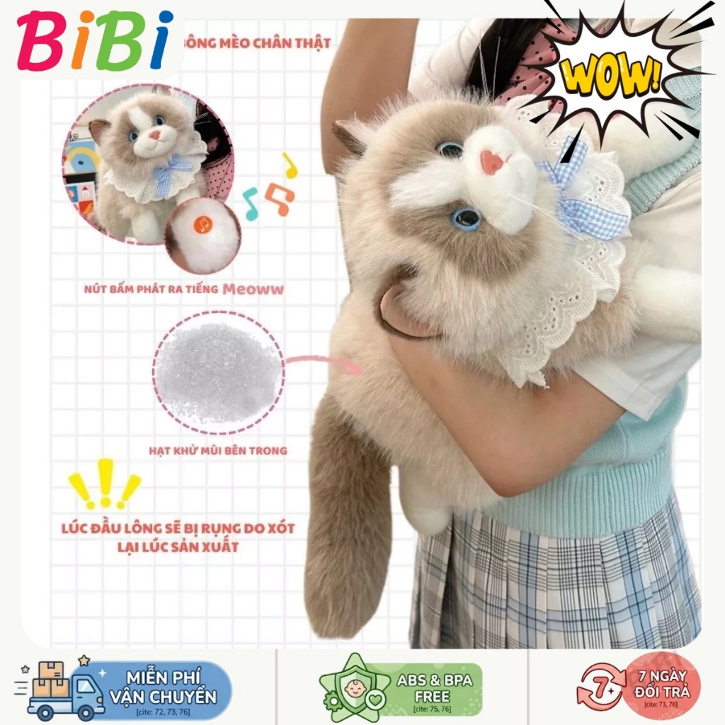 [Full Box] Balo Mèo Ragdoll Mô Phỏng Như Thật ✨ Gấu Bông Mèo Con Mềm Mịn Có Tiếng Kêu - Quà Tặng Sin