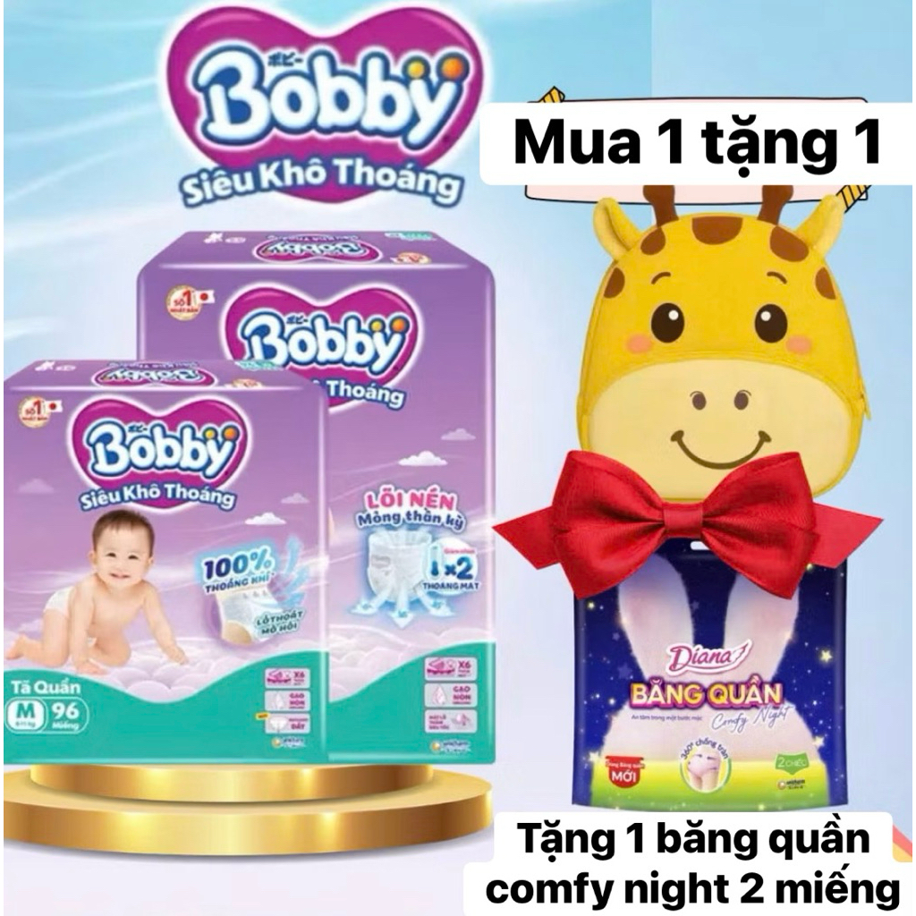 [MUA 1 GÓI TẶNG 1 BVS QUẦN 2M]Tã quần Bobby Ultra đủ size M96, L88, XL74, XXL68