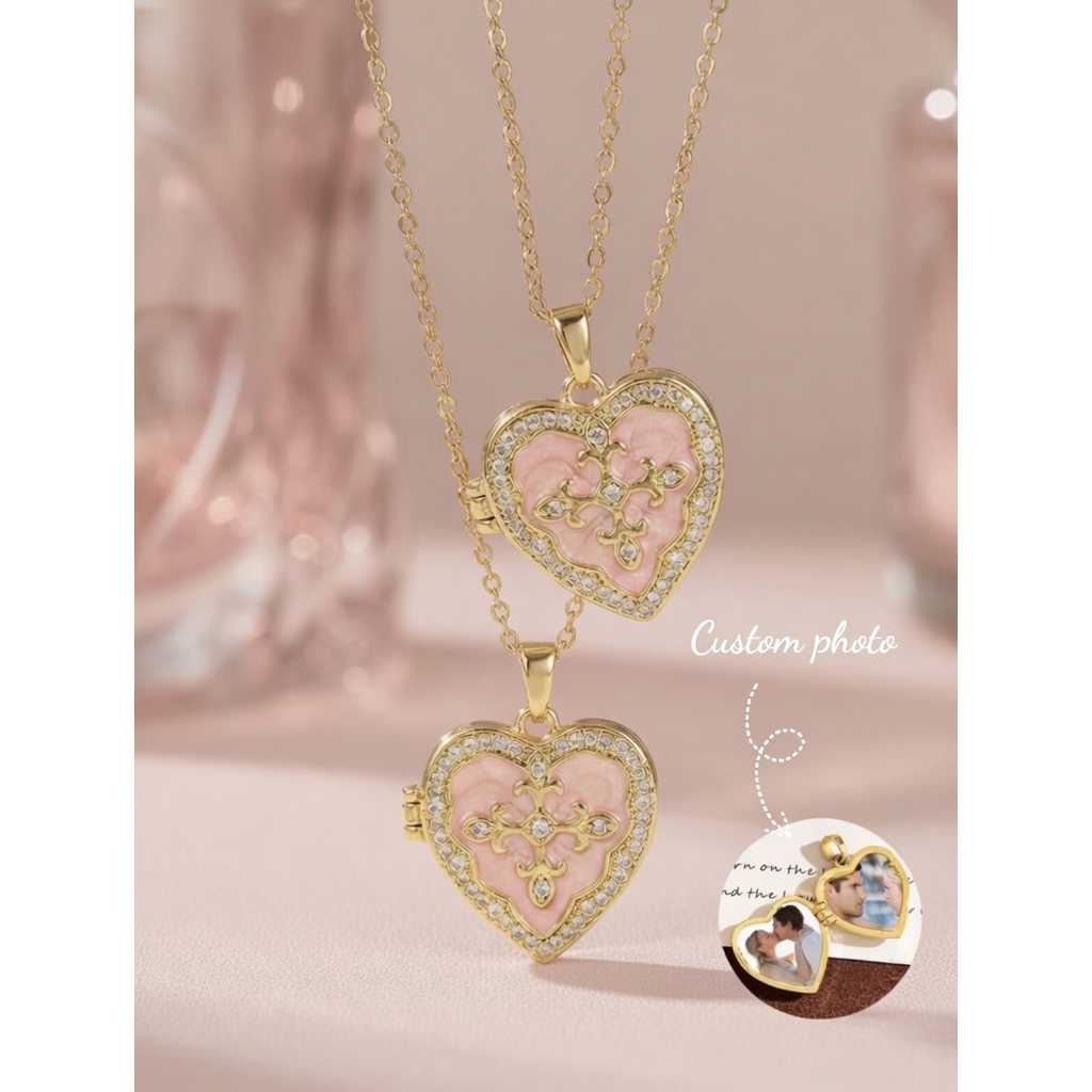Dây Chuyền Heart Locket Đính Đá Custom Photo 18K Mạ Vàng - Saigon Sparkle