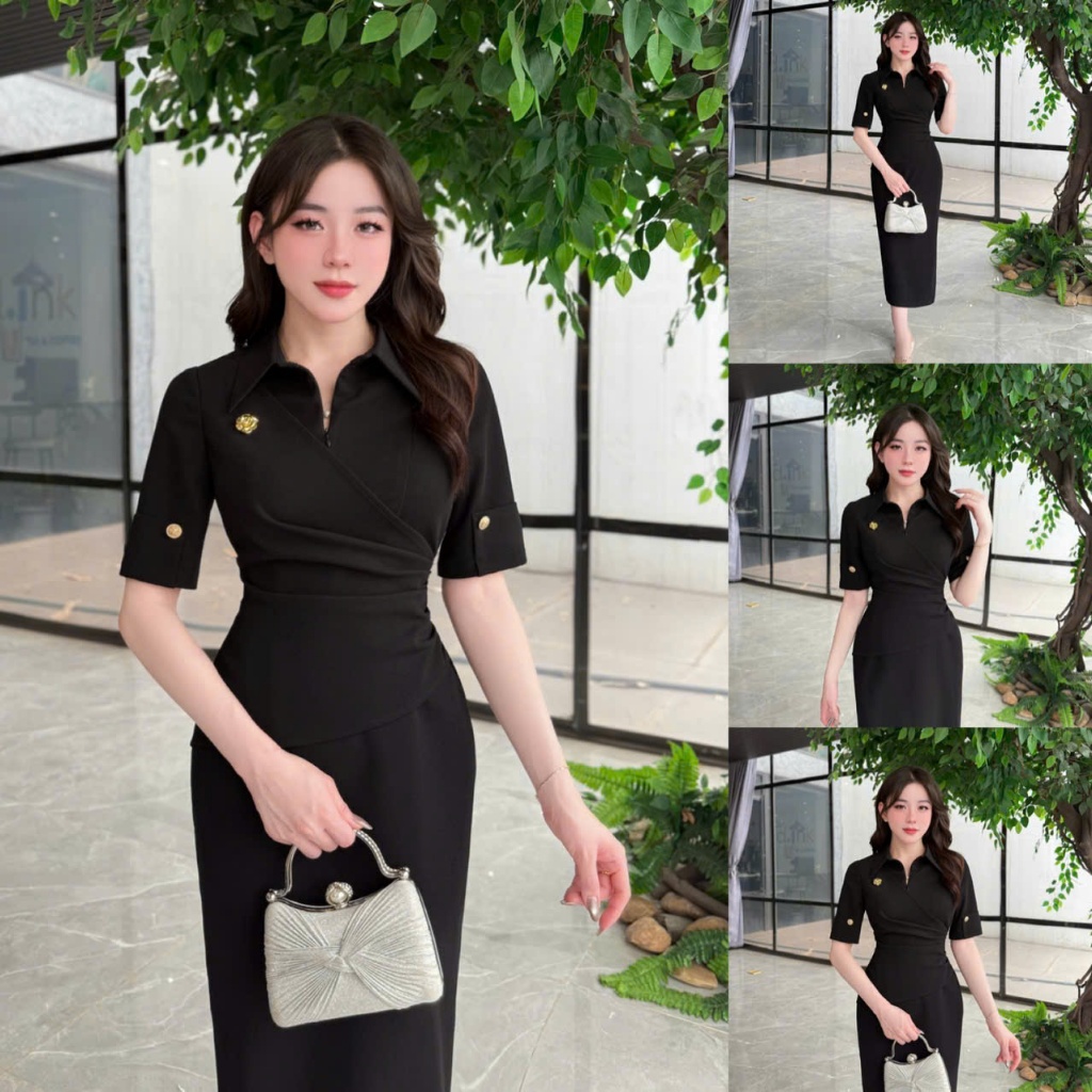 2TY87 - Váy Thiết Kế Eviici dành cho nữ thiết kế cổ đức phối khóa kéo trước ngực (tặng kèm tag cài) 