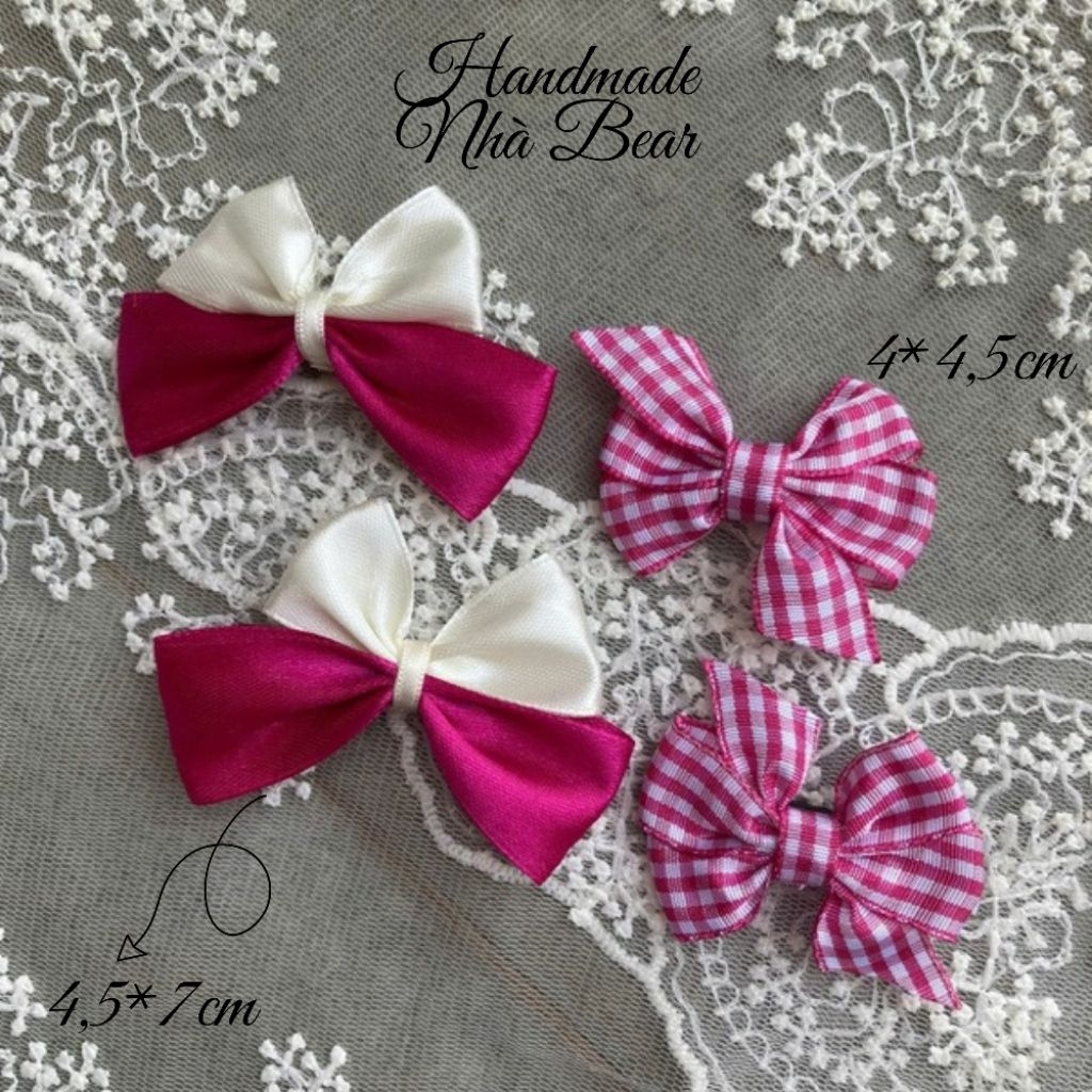 Set kẹp nơ hồng phối be nơ hồng caro dễ thương đáng yêu Hàn Quốc cho bé