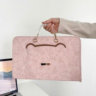 Túi Đựng Laptop / Macbook Chống Sốc Da PU Cao Cấp Có Quai Cầm Ngọc Trai Màu Hồng Pastel Thời Trang Cho Nữ (15.6 inch)