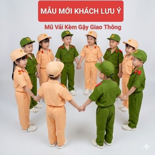 ( Kèm Mũ Vải+ Gậy Còi) Sỉ Đồ Cảnh Sác Trẻ Em - Quần Áo Giao Thông Cho Bé _Trang Phục Hóa Vai Cho Bé Làm Chú Công An