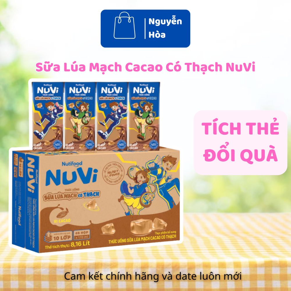 [THÙNG 48 HỘP] Sữa Lúa Mạch Cacao Có Thạch NuVi Nutifood - Dung Tích 110ml / 170ml - Tích Thẻ Đổi Qu