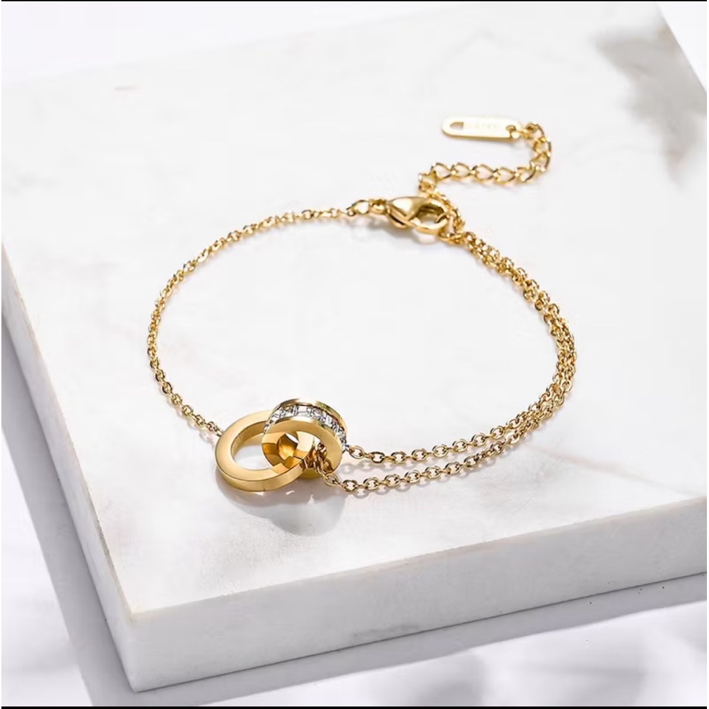 Thép Titan 18k Vàng Sang Trọng Dainty Thiết Kế Kim Cương La Mã Số Vòng Tay Nữ