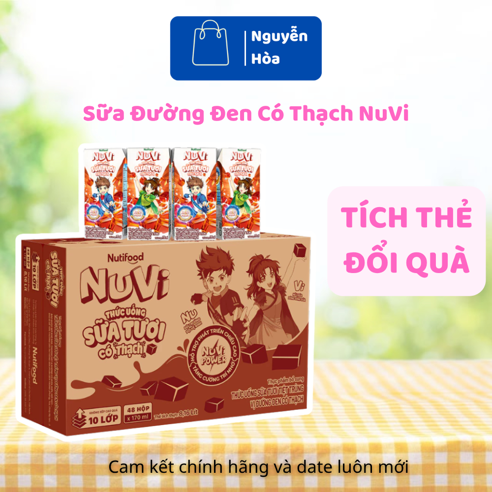 [THÙNG 48 HỘP] Sữa Tươi Tiệt Trùng Vị Đường Đen Có Thạch NuVi - Dung Tích 110ml / 170ml - Tích Thẻ Đ