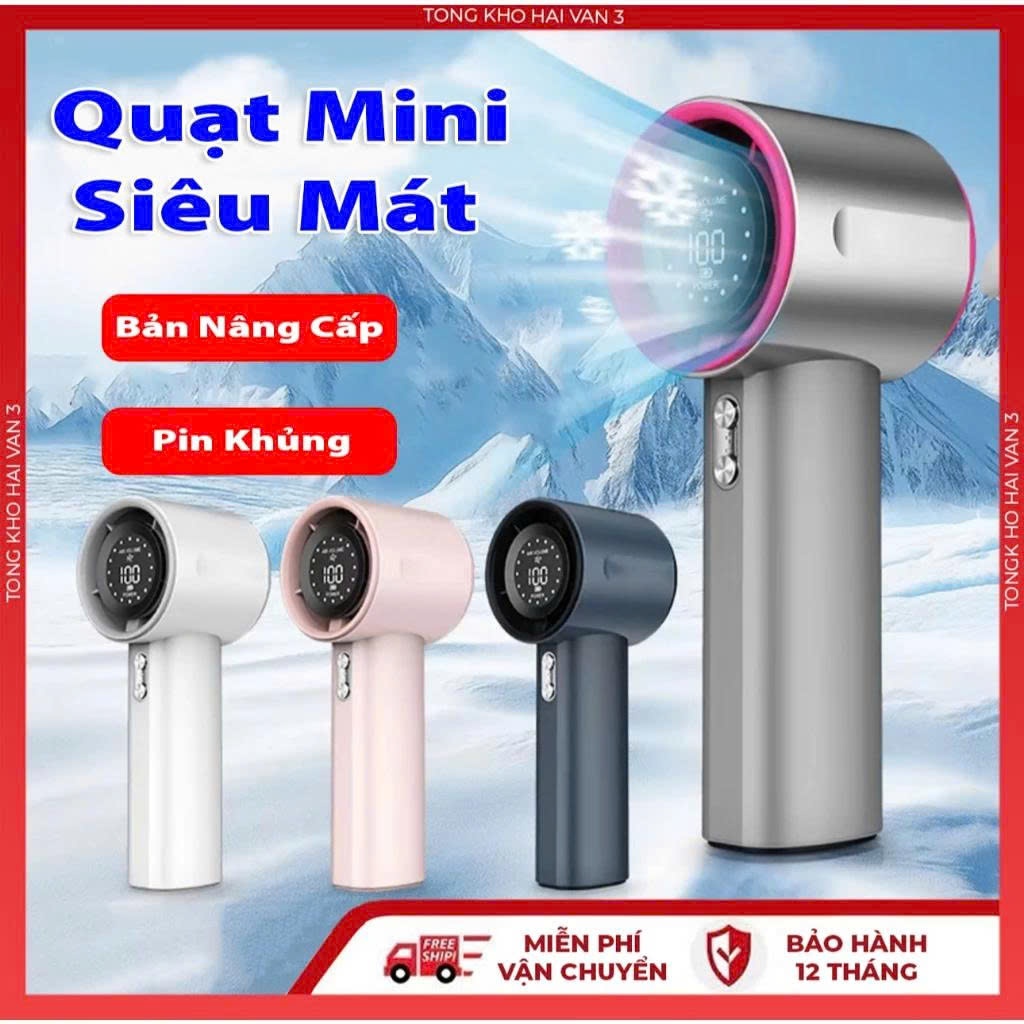 Quạt cầm tay mini M2 5000mAh 100 tốc độ gió tùy chỉnh màn hình LED hiển thị tặng dây đeo