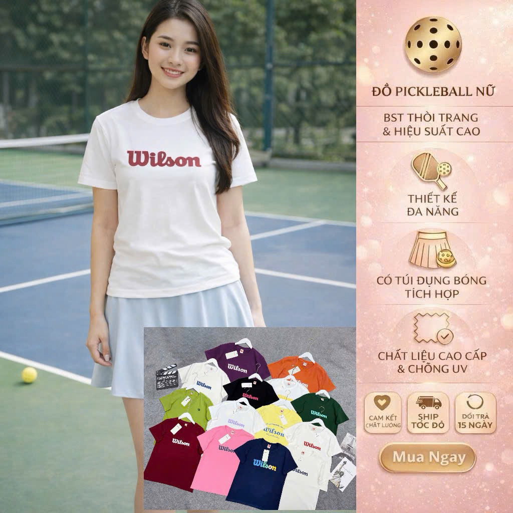 [áo pickleball] Áo thun nữ Wilson form basic cotton mềm – nhiều màu hot trend, dễ phối đồ