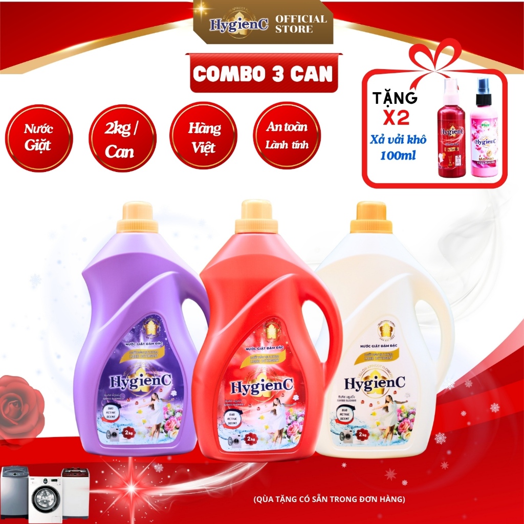 [Combo Gia Đình] 3 Can nước giặt HygienC - Khối lượng 2Kg