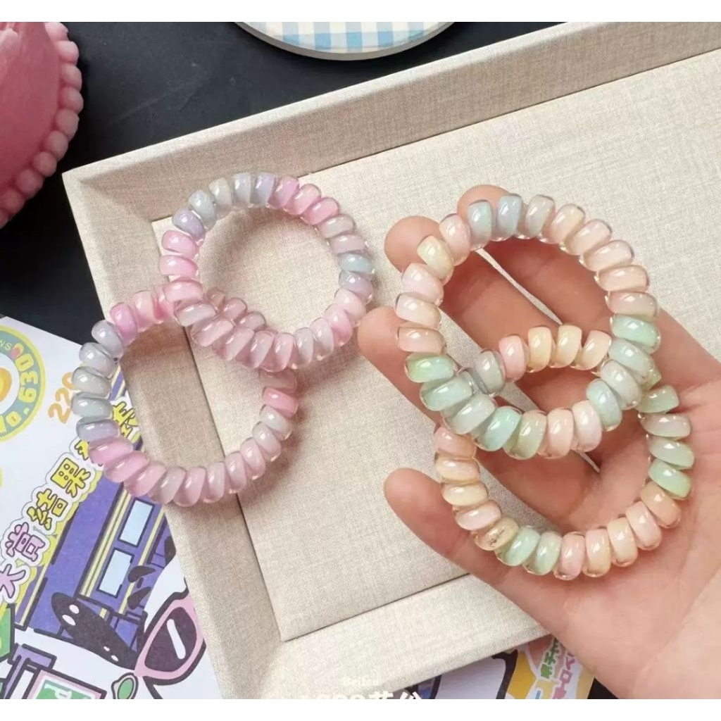 (Set 2 dây khác màu) Set 2 dây cột tóc lò xo cầu vồng hồng cam nhạt xinh xắn 😍