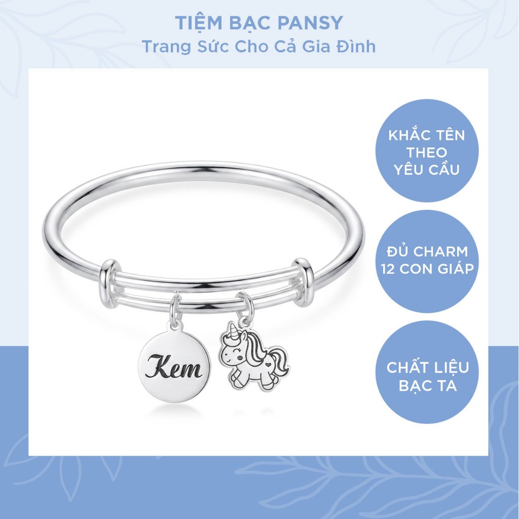 Vòng bạc khắc tên cho bé kèm charm dễ thương, lắc tay chân bạc cho bé từ sơ sinh đến 5 tuổi
