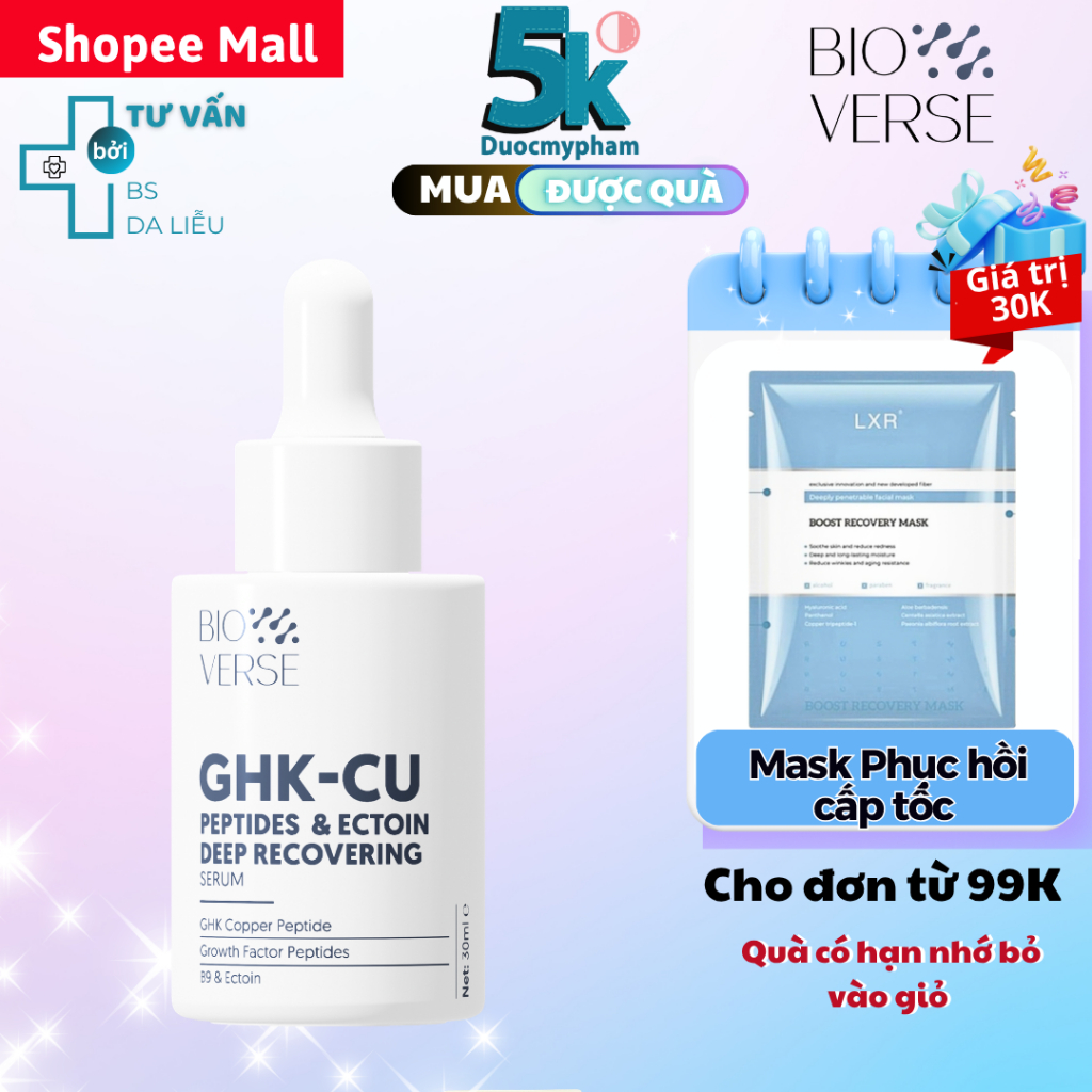 Bioverse Serum Đồng Peptides Tăng Sừng Khỏe GHK-Cu Peptides & Ectoin Deep Recovering Serum 30ml