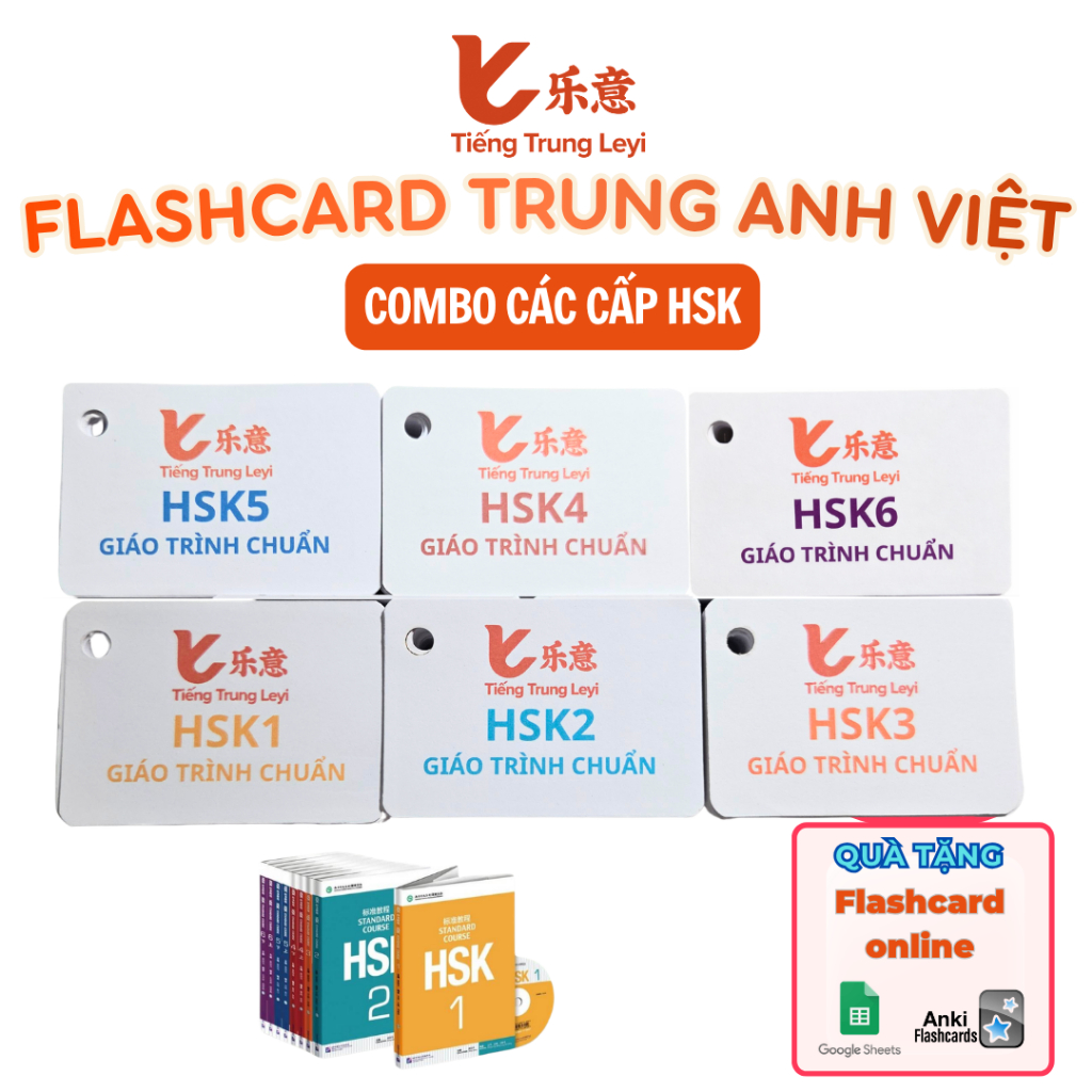 Flashcard Tiếng Trung các cấp HSK học từ vựng Trung Anh Việt (Tặng Flashcard Online) Tiếng Trung Ley