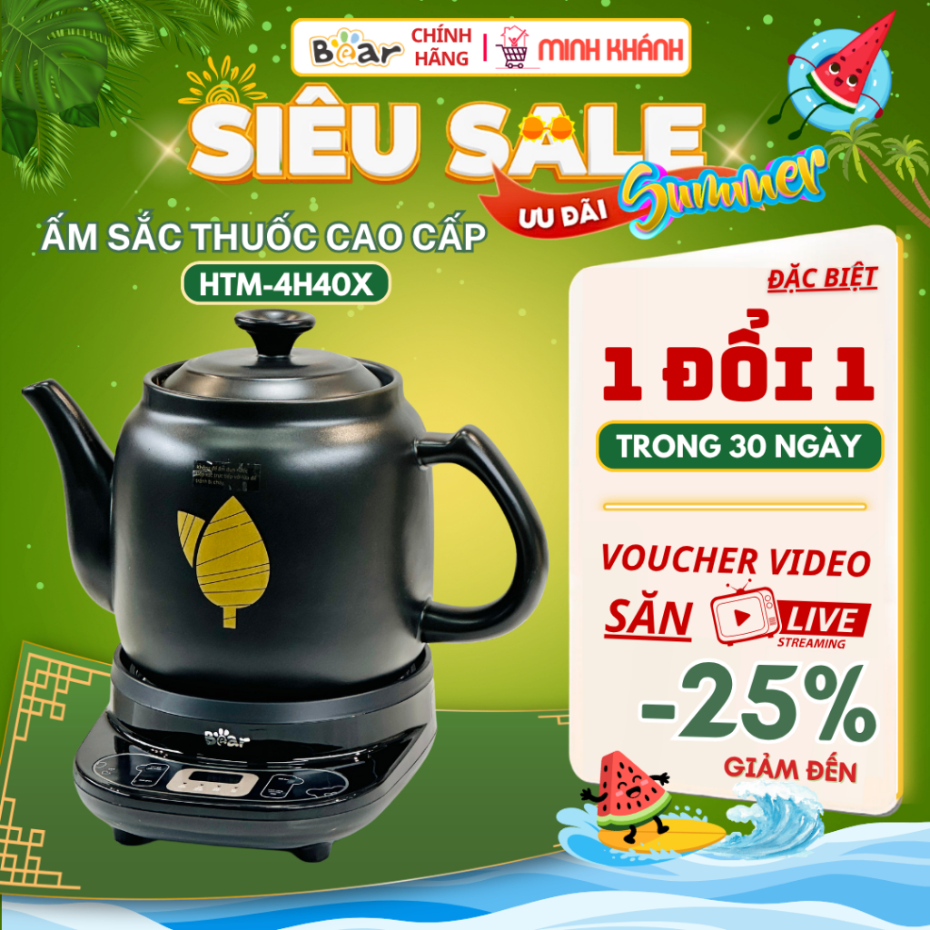 Ấm sắc thuốc Bear HTM - 4H40X - 4 Lít , chỉ với một nút bấm, bạn sẽ có ấm thuốc an toàn hiệu quả
