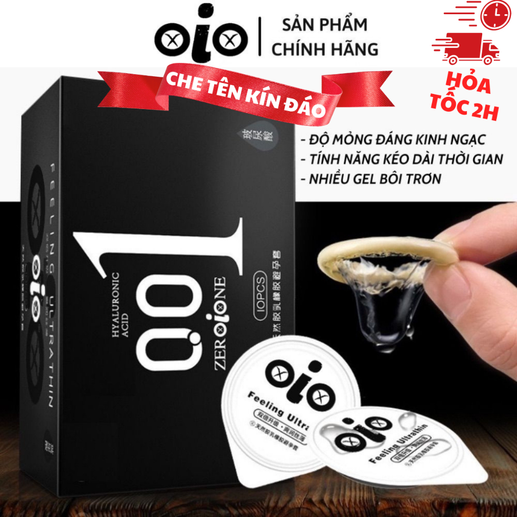 (Che tên) Bao cao su siêu mỏng 001 OiO kéo dài thời gian, bcs gân gai nhiều gel bôi trơn chống xuất 