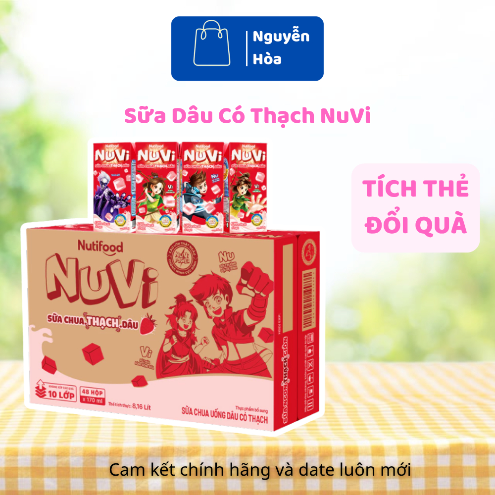 [THÙNG 48 HỘP] Sữa Chua Uống Dâu Có Thạch NuVi Nutifood - Dung Tích 100ml / 170ml - Tích Thẻ Đổi Quà