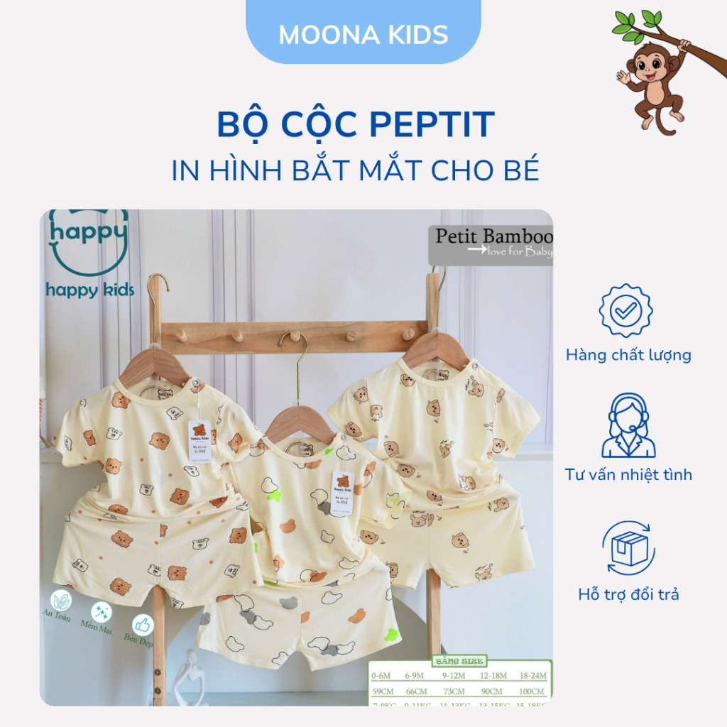 Bộ Cộc Peptit Cài Vai - Peptit Loại 1 Mềm Mại, An Toàn, Thấm Hút Mồ Hôi Tốt