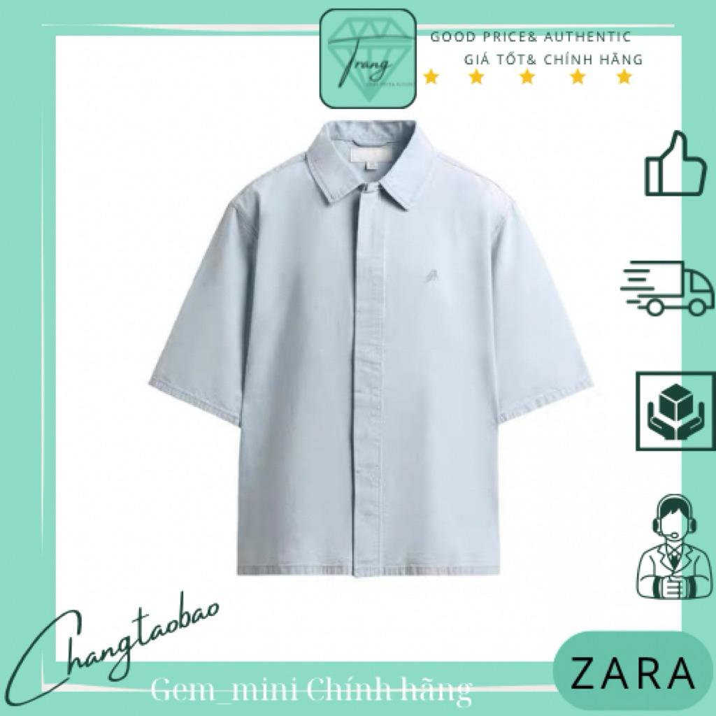 ZR AUTH Áo Sơ mi nam tay ngắn xanh denim size S 175/92a