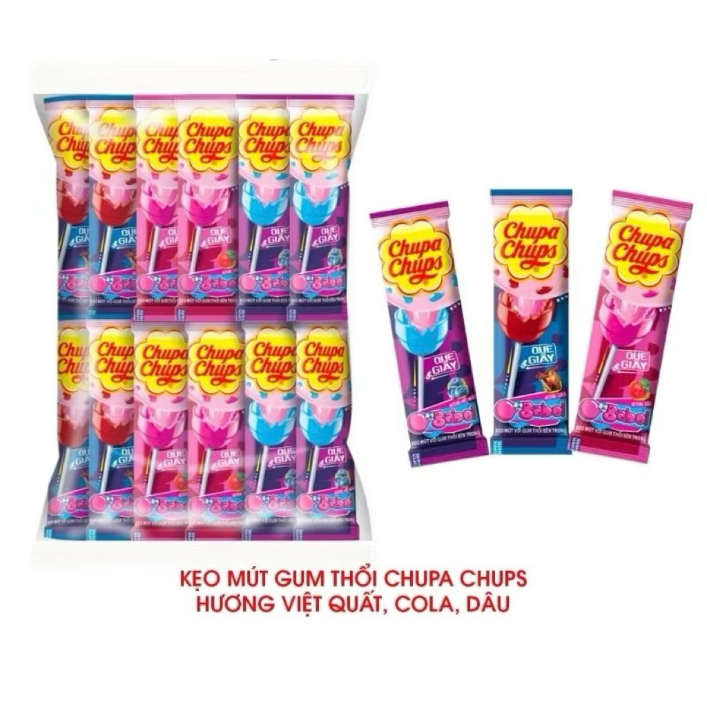 Bịch 36 chiếc Kẹo Mút Chupa Chups Big Babol Nhân Singum Thổi vi cola,dâu,việt quất siêu ngon