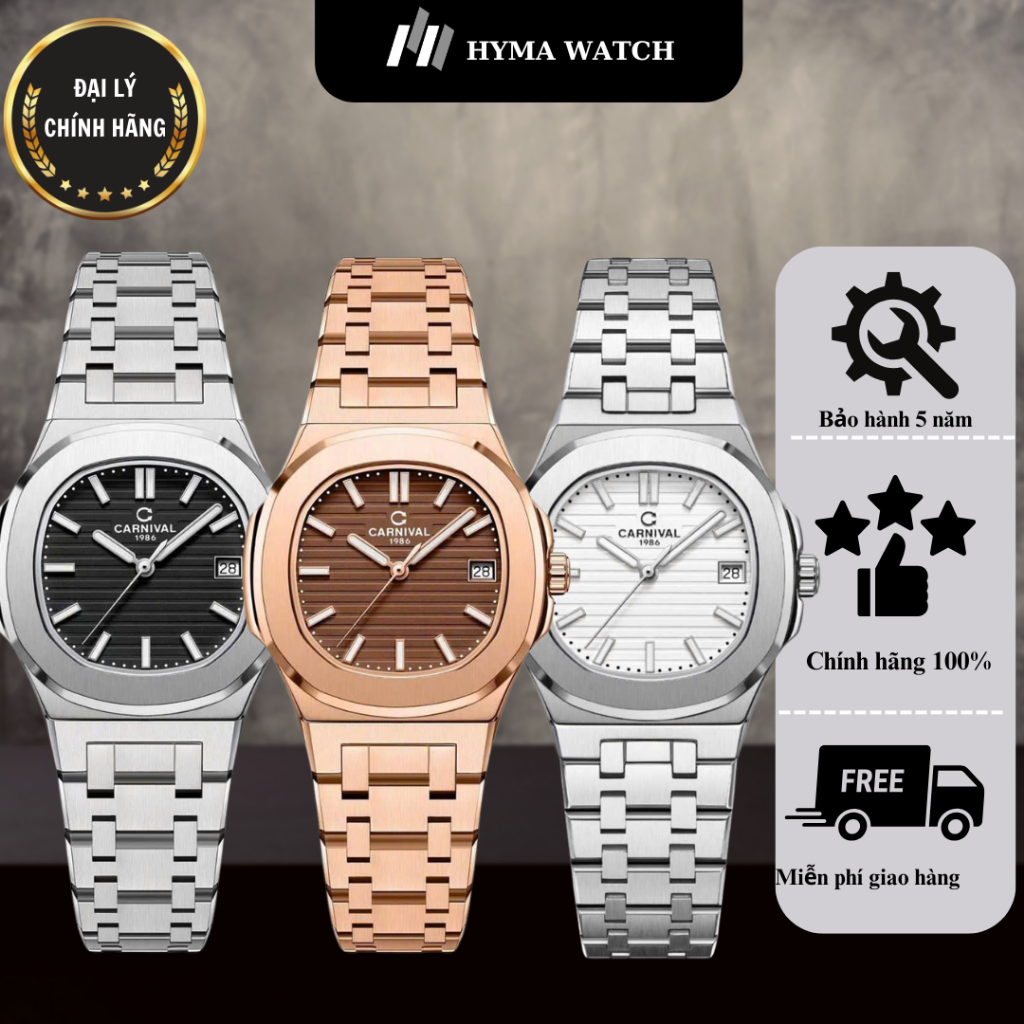 Đồng hồ Nữ cao cấp Carnival 8161L Dây thép mặt vuông Bảo hành 5 năm Hyma Watch