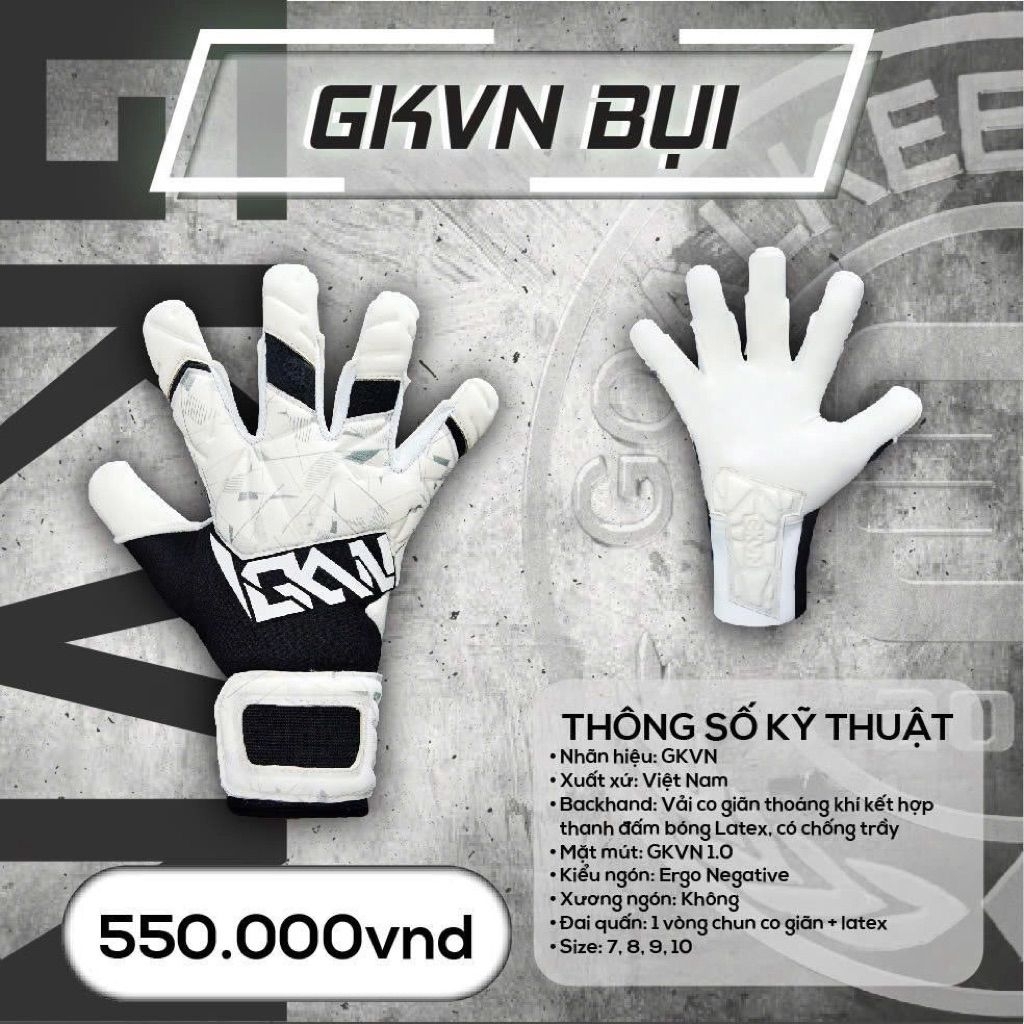 Găng tay thủ môn GKVN BỤI CHÍNH HÃNG siêu dính, độ bền cao