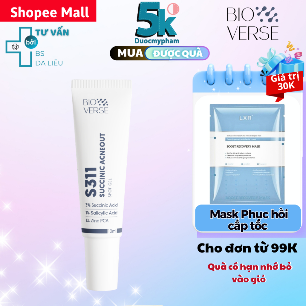 Bioverse Gel chấm mụn 3% Succinic acid + 1% Salicylic Acid hỗ trợ giảm khuẩn và se còi mụn S311 Succ